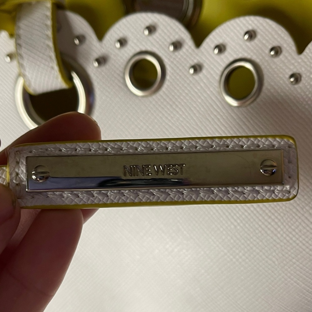 Nine West Stylish White and Yellow Tote Bag with Silver Detailing Quality Detail - Picture 2 of 9